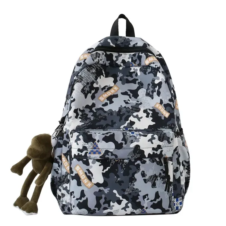 Tas Ransel Pria Bahan Nylon Motif Camouflage Warna Hitam Bentuk Kotak Tali Grosir Import