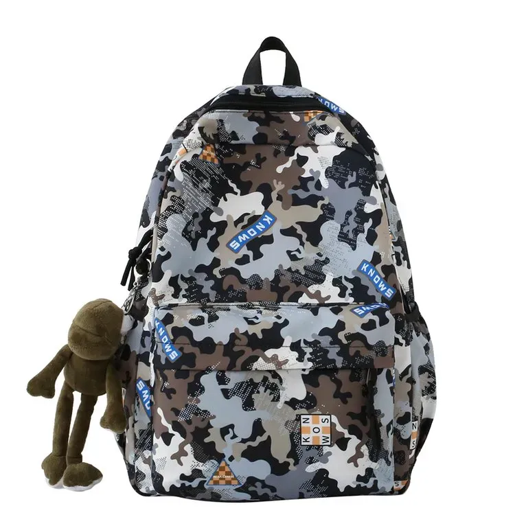 Tas Ransel Pria Bahan Nylon Motif Camouflage Warna Hitam Bentuk Kotak Tali Grosir Import