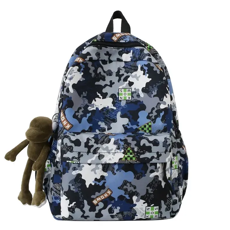 Tas Ransel Pria Bahan Nylon Motif Camouflage Warna Hitam Bentuk Kotak Tali Grosir Import
