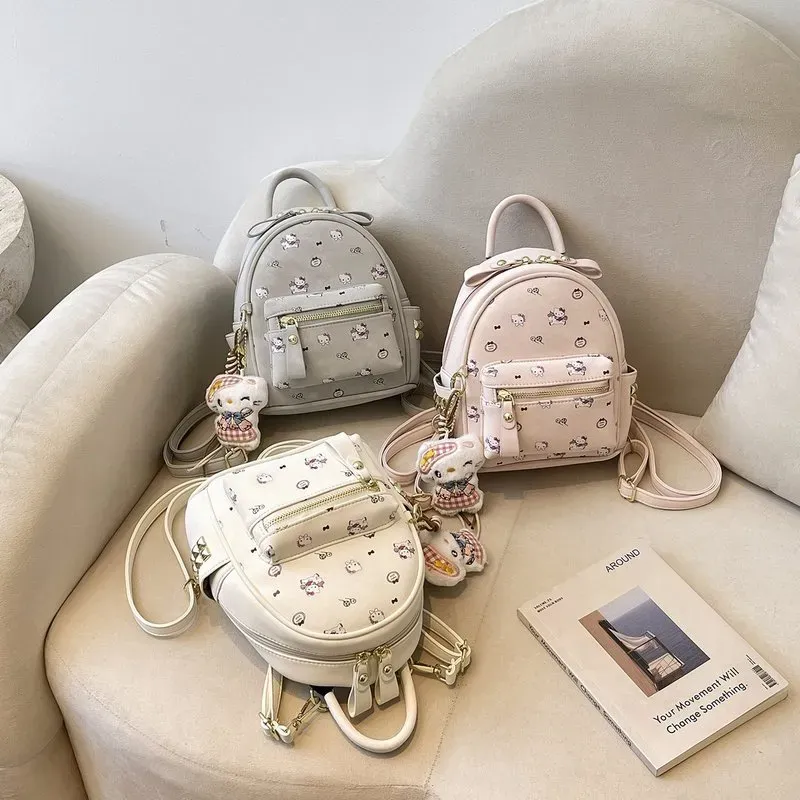 Tas Ransel Wanita Bahan PU Sintetis Motif Floral Warna Putih Bentuk Kotak Tali Grosir Import