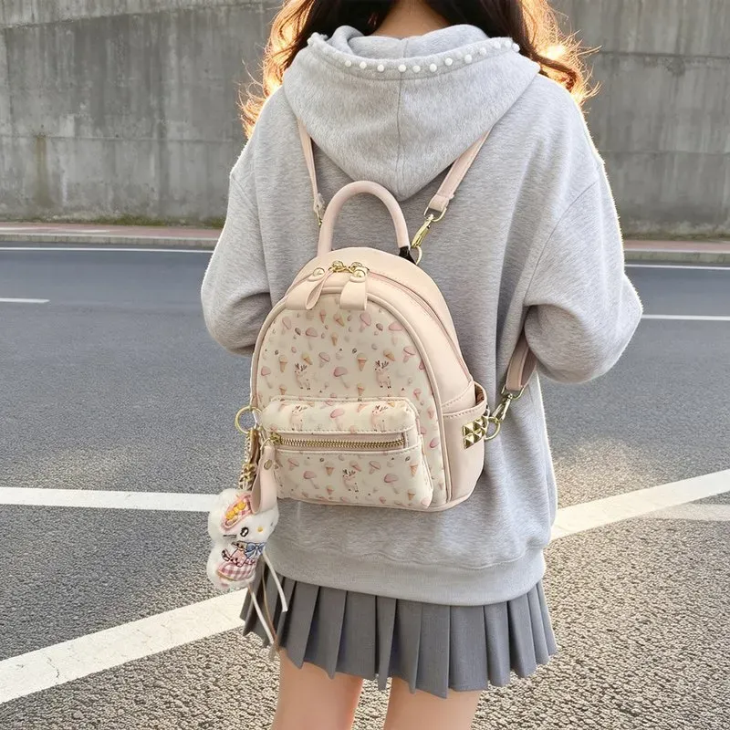 Tas Ransel Wanita Bahan PU Sintetis Motif Floral Warna Putih Bentuk Kotak Tali Grosir Import