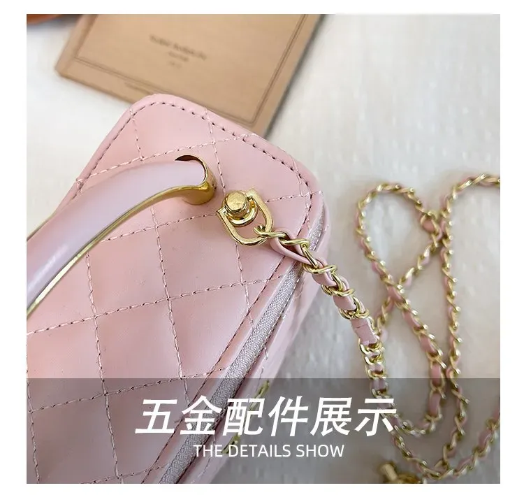 Tas Selempang Wanita Bahan PU Sintetis Model Quilted Warna Pink Bentuk Kotak untuk Reseller