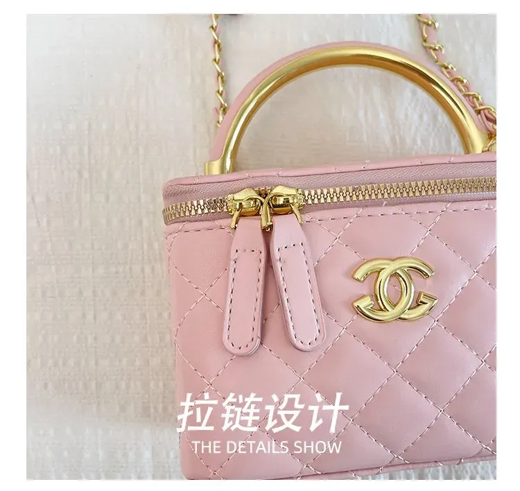 Tas Selempang Wanita Bahan PU Sintetis Model Quilted Warna Pink Bentuk Kotak untuk Reseller
