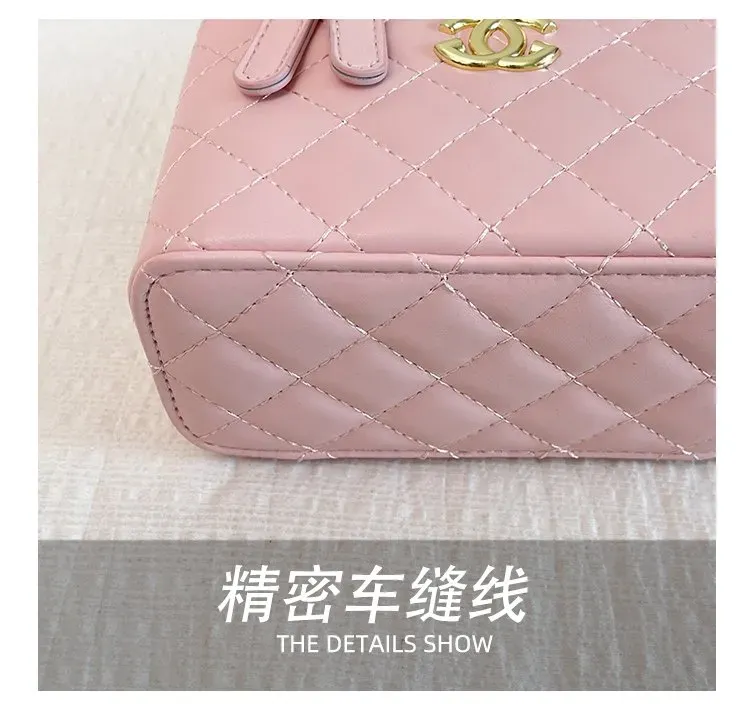 Tas Selempang Wanita Bahan PU Sintetis Model Quilted Warna Pink Bentuk Kotak untuk Reseller