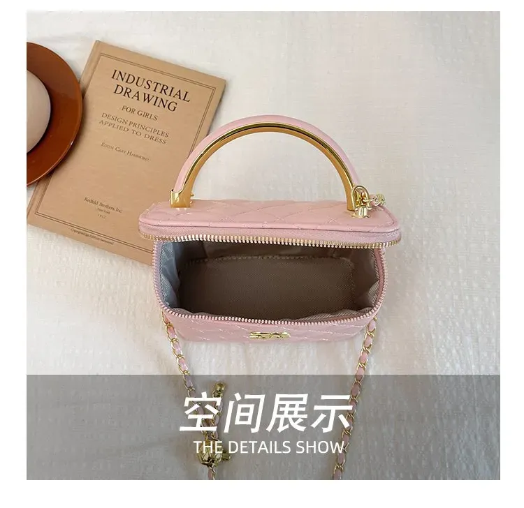 Tas Selempang Wanita Bahan PU Sintetis Model Quilted Warna Pink Bentuk Kotak untuk Reseller