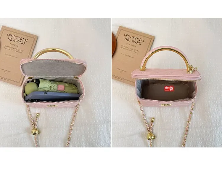 Tas Selempang Wanita Bahan PU Sintetis Model Quilted Warna Pink Bentuk Kotak untuk Reseller