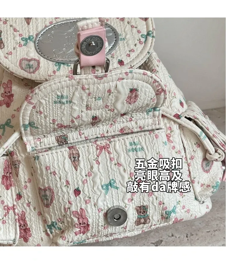 Tas Ransel Wanita Bahan PU Sintetis Motif Print Warna Pink Bentuk Kotak Tali untuk Reseller