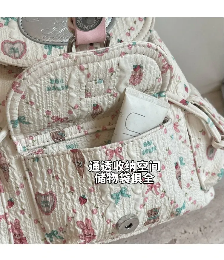 Tas Ransel Wanita Bahan PU Sintetis Motif Print Warna Pink Bentuk Kotak Tali untuk Reseller