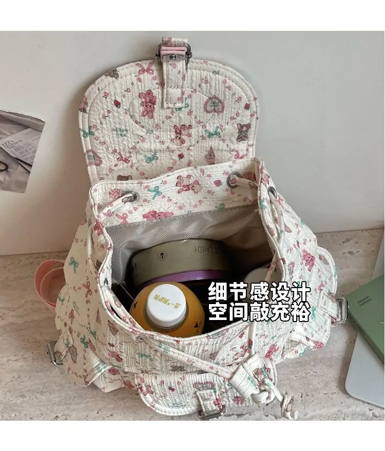 Tas Ransel Wanita Bahan PU Sintetis Motif Print Warna Pink Bentuk Kotak Tali untuk Reseller