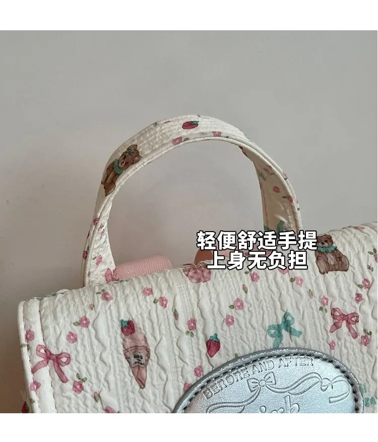 Tas Ransel Wanita Bahan PU Sintetis Motif Print Warna Pink Bentuk Kotak Tali untuk Reseller