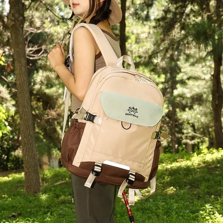 Tas Ransel Wanita Bahan Nylon Polos Bentuk Kotak Tali Lebar Resleting Kapasitas Besar Grosir
