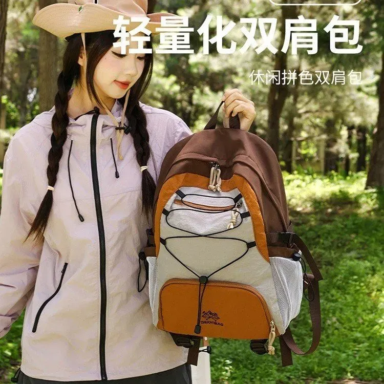 Tas Ransel Wanita Bahan Nylon Polos Bentuk Kotak Tali Lebar Resleting Kapasitas Besar Grosir