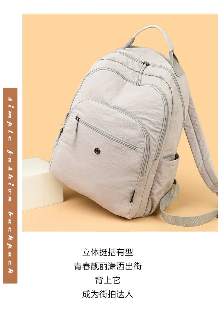 Tas Ransel Wanita Bahan Nylon Polos Bentuk Kotak Tali Lebar Resleting Katalog Grosir