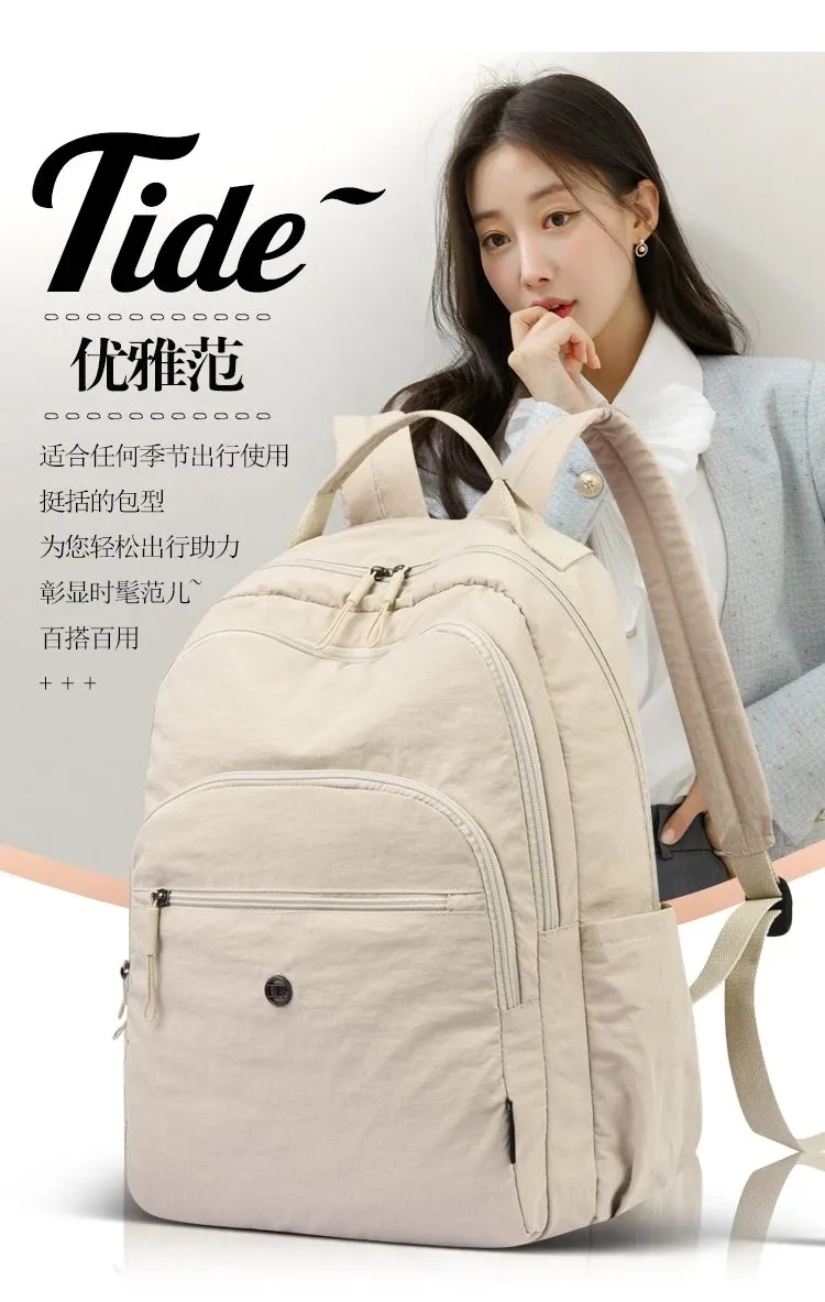 Tas Ransel Wanita Bahan Nylon Polos Bentuk Kotak Tali Lebar Resleting Katalog Grosir