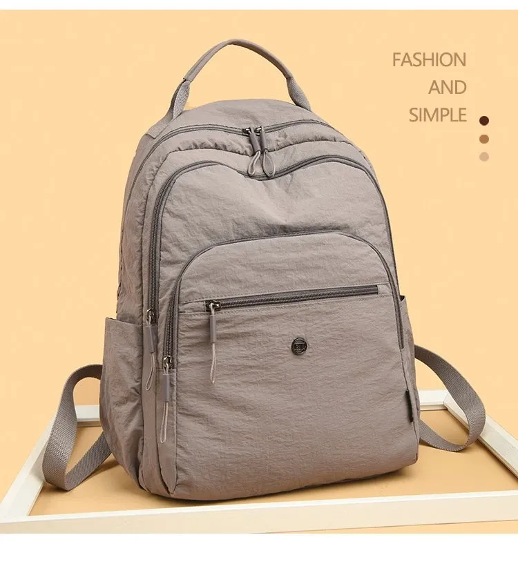 Tas Ransel Wanita Bahan Nylon Polos Bentuk Kotak Tali Lebar Resleting Katalog Grosir
