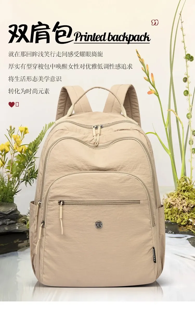 Tas Ransel Wanita Bahan Nylon Polos Bentuk Kotak Tali Lebar Resleting Katalog Grosir