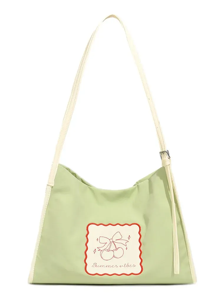 Tas Selempang Wanita Bahan Nylon Motif Print Warna Pink Model Hobo Tali Panjang Grosir Import