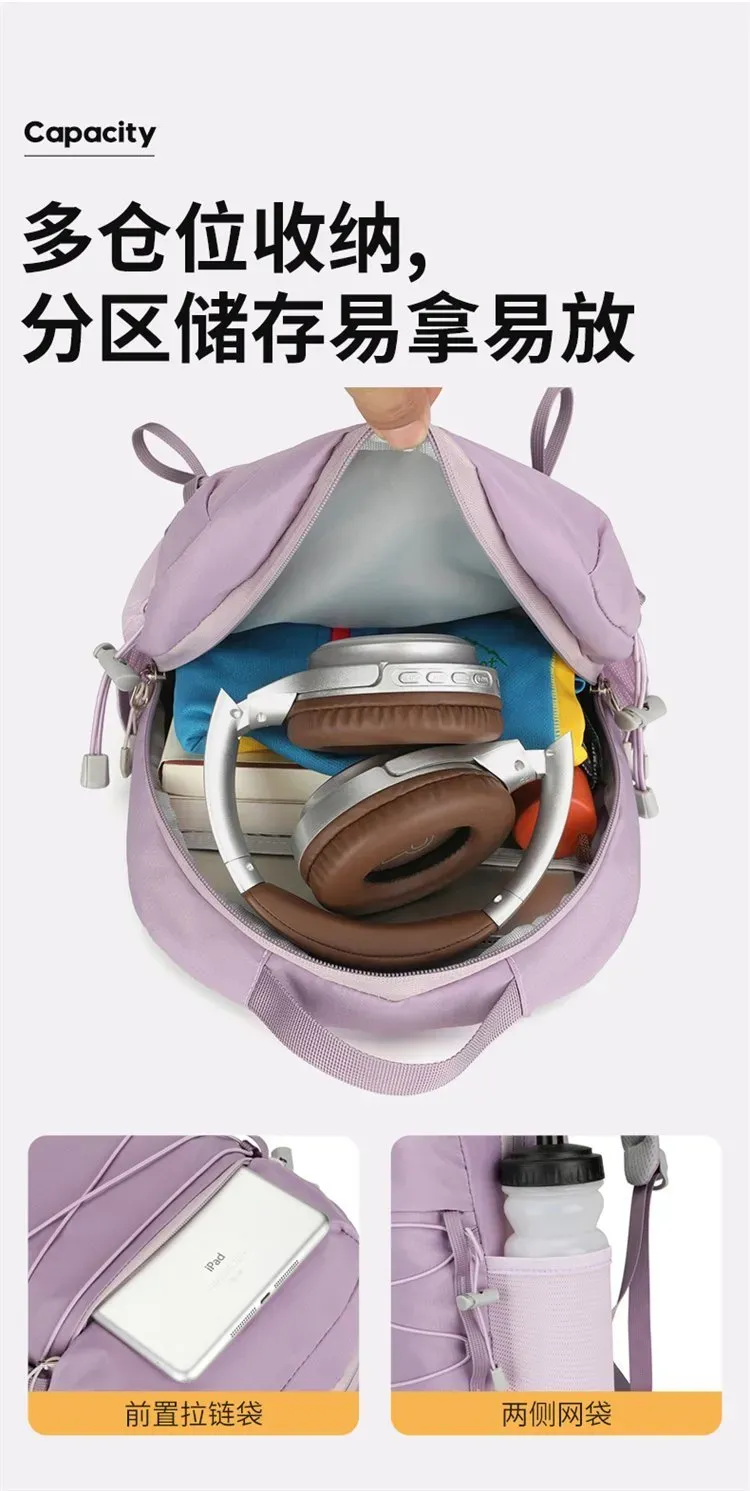 Tas Ransel Wanita Bahan Nylon Polos Warna Hijau Bentuk Kotak Tali Lebar Resleting untuk Jualan
