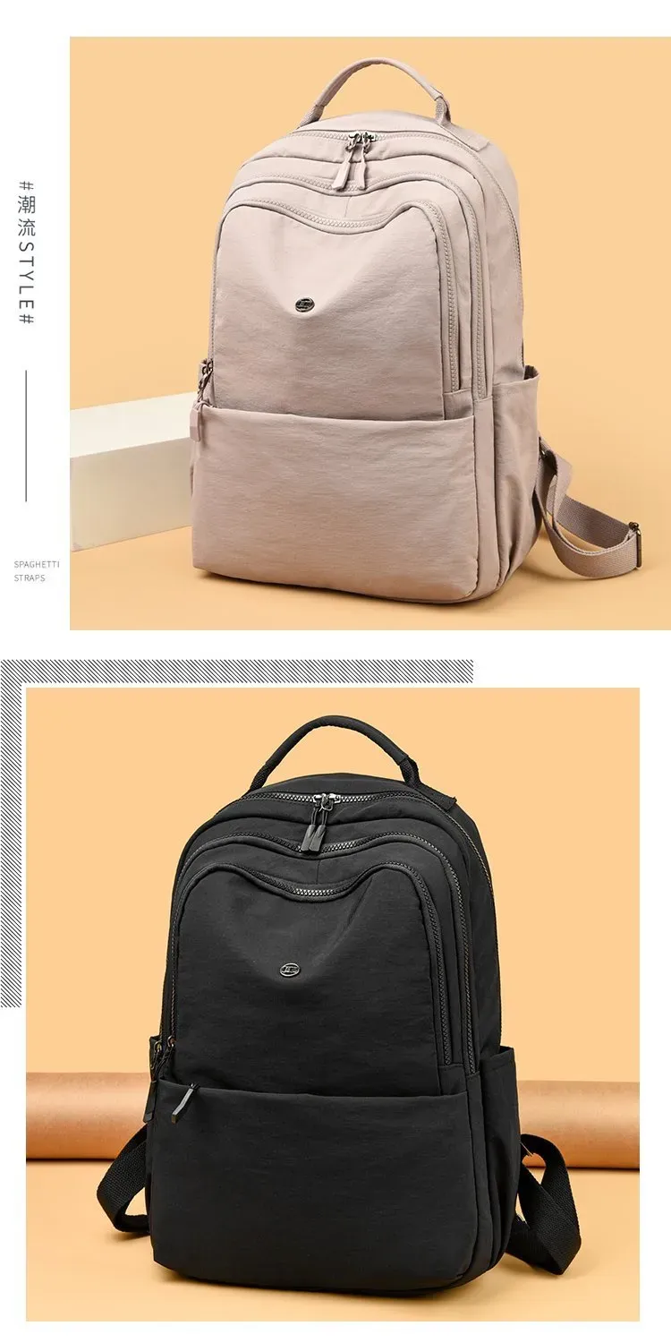 Tas Ransel Wanita Bahan Nylon Polos Warna Hitam Bentuk Kotak Tali Lebar Stok Grosir