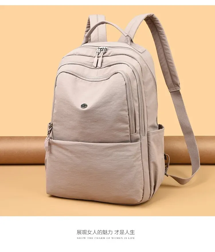 Tas Ransel Wanita Bahan Nylon Polos Warna Hitam Bentuk Kotak Tali Lebar Stok Grosir