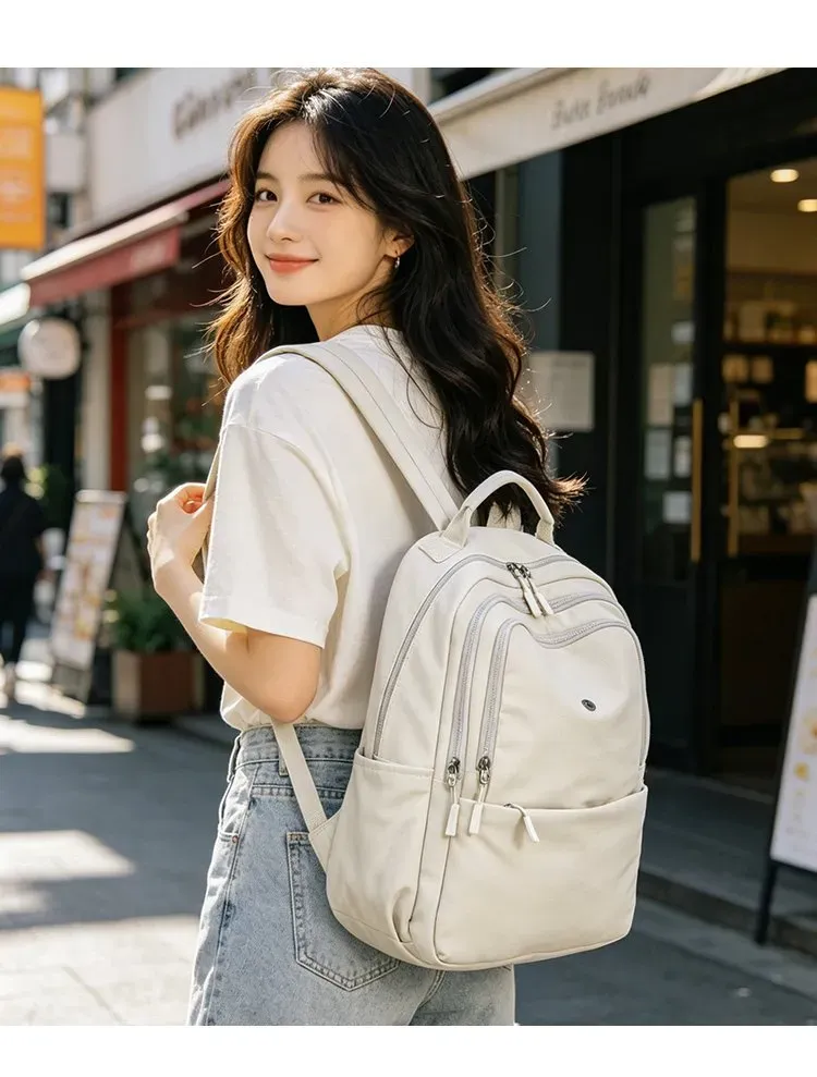Tas Ransel Wanita Bahan Nylon Polos Warna Hitam Bentuk Kotak Tali Lebar Stok Grosir