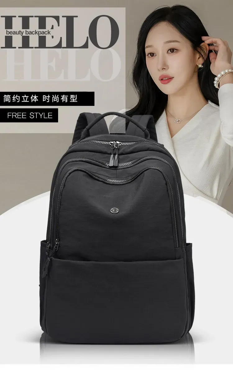 Tas Ransel Wanita Bahan Nylon Polos Warna Hitam Bentuk Kotak Tali Lebar Stok Grosir