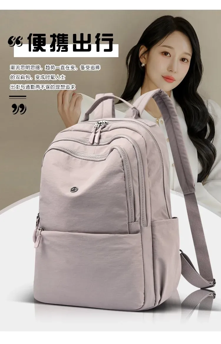 Tas Ransel Wanita Bahan Nylon Polos Warna Hitam Bentuk Kotak Tali Lebar Stok Grosir