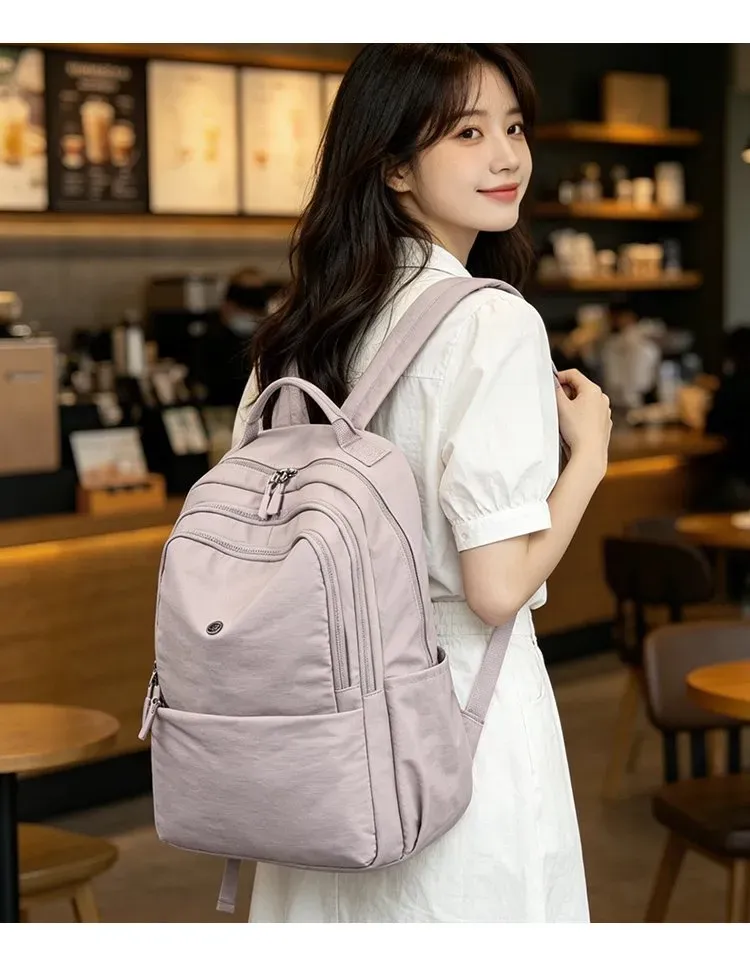 Tas Ransel Wanita Bahan Nylon Polos Warna Hitam Bentuk Kotak Tali Lebar Stok Grosir