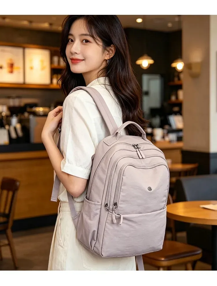 Tas Ransel Wanita Bahan Nylon Polos Warna Hitam Bentuk Kotak Tali Lebar Stok Grosir