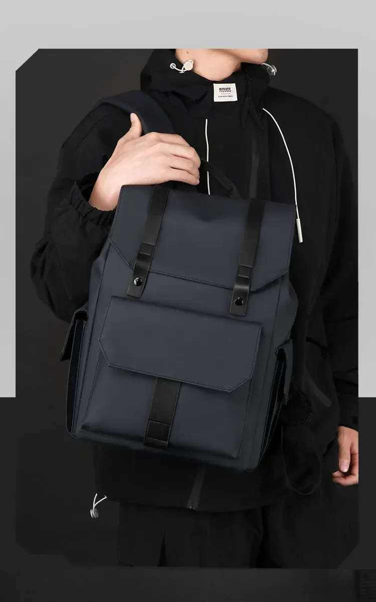 Tas Ransel Pria Bahan Oxford Polos Warna Hitam Bentuk Kotak Tali Lebar Kapasitas Model Flap