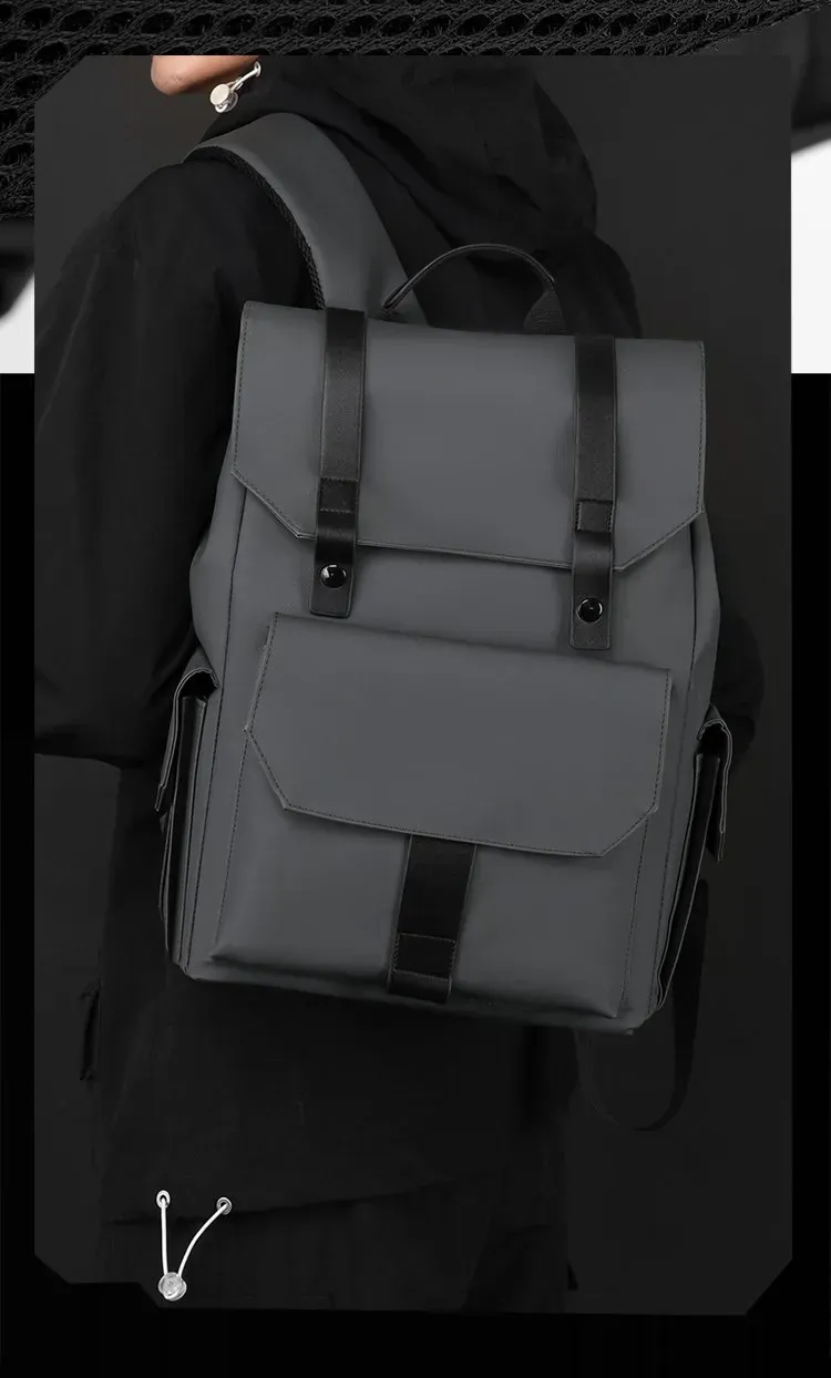 Tas Ransel Pria Bahan Oxford Polos Warna Hitam Bentuk Kotak Tali Lebar Kapasitas Model Flap