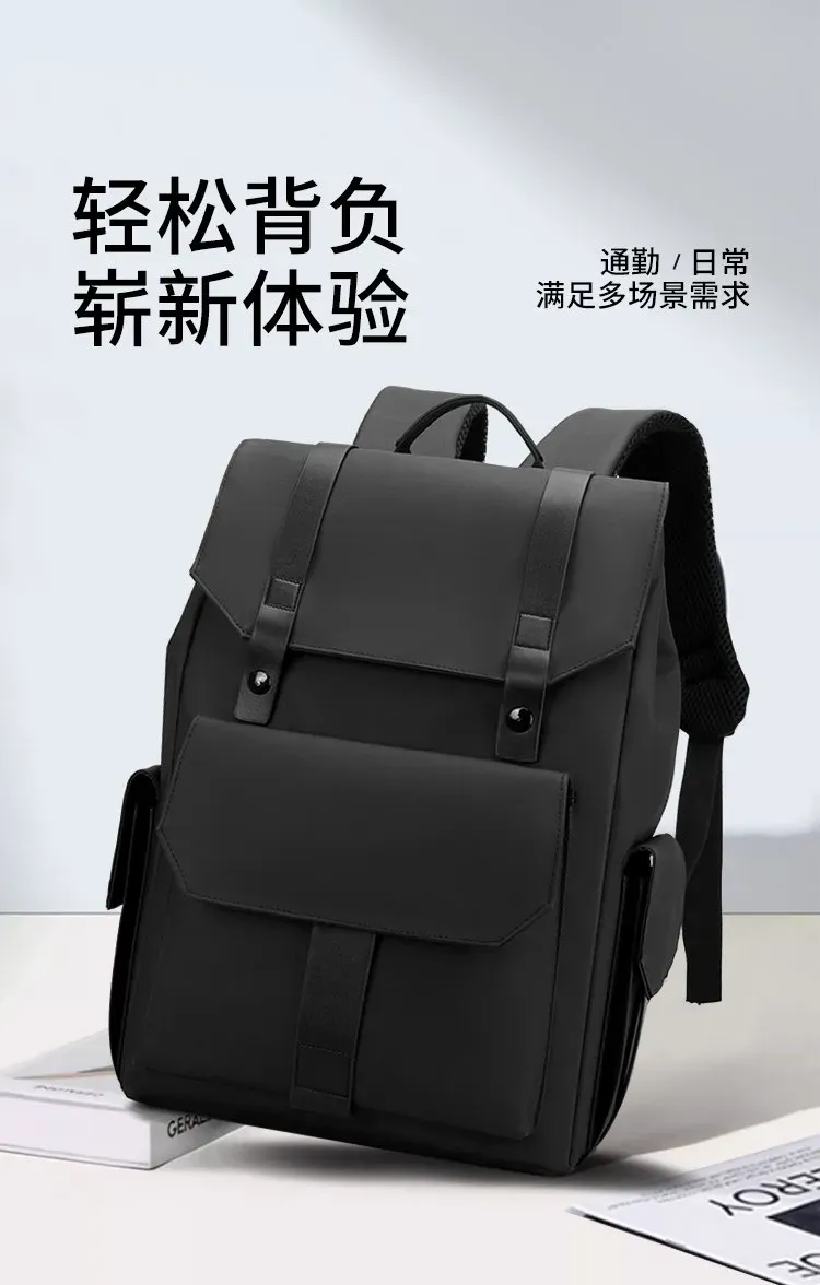 Tas Ransel Pria Bahan Oxford Polos Warna Hitam Bentuk Kotak Tali Lebar Kapasitas Model Flap