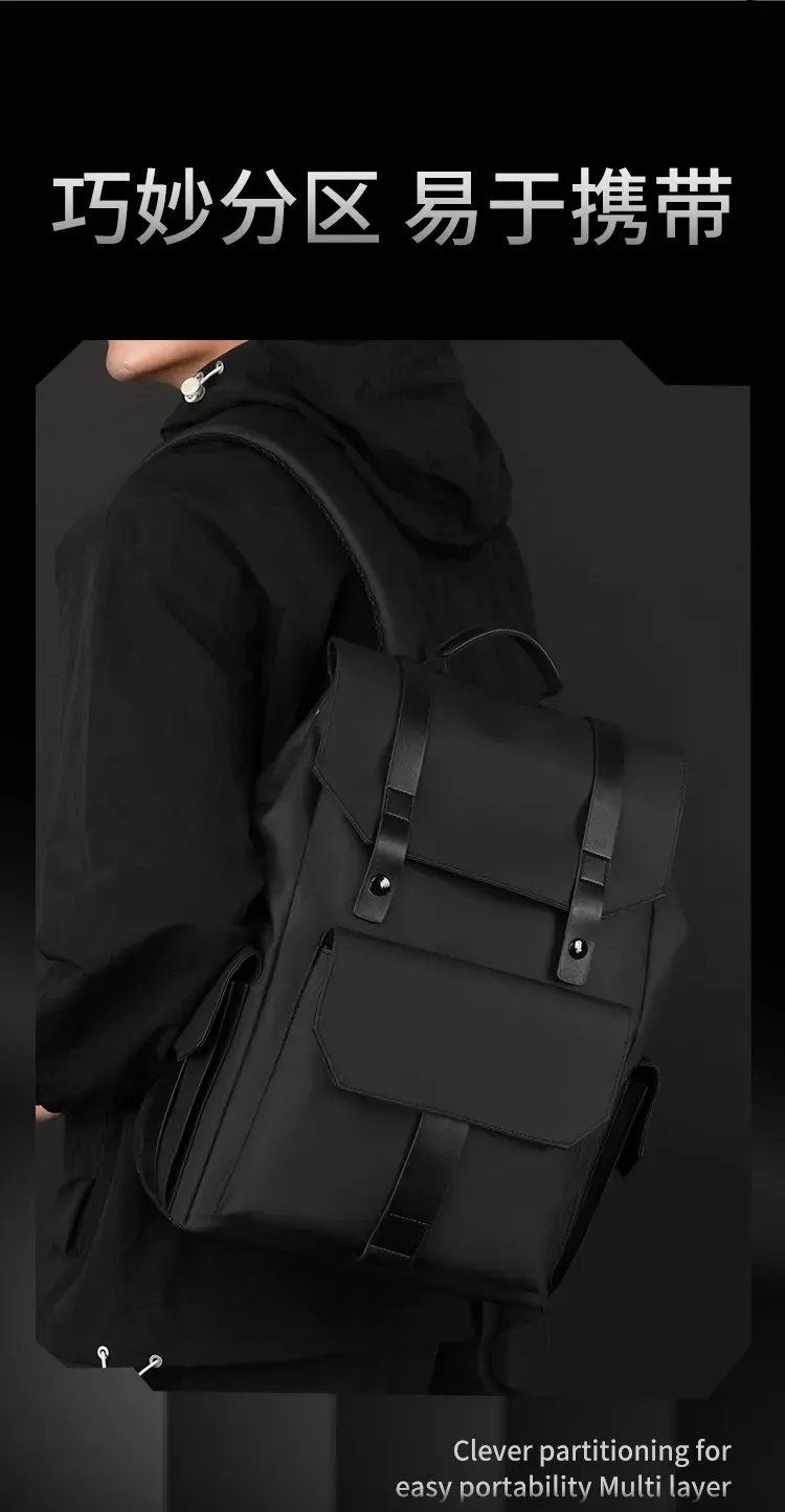 Tas Ransel Pria Bahan Oxford Polos Warna Hitam Bentuk Kotak Tali Lebar Kapasitas Model Flap