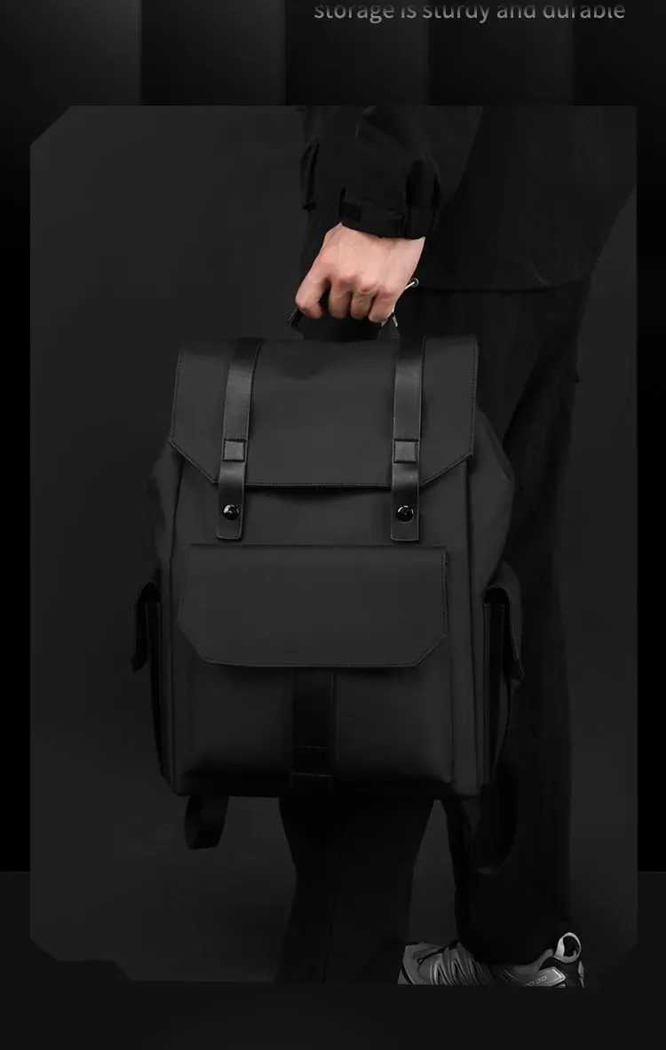 Tas Ransel Pria Bahan Oxford Polos Warna Hitam Bentuk Kotak Tali Lebar Kapasitas Model Flap