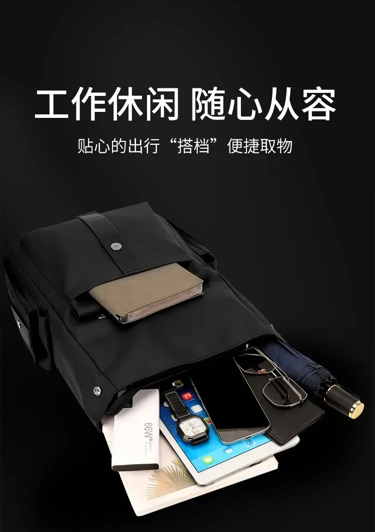 Tas Ransel Pria Bahan Oxford Polos Warna Hitam Bentuk Kotak Tali Lebar Kapasitas Model Flap