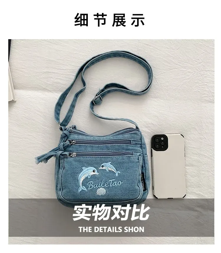 Tas Selempang Wanita Bahan PU Sintetis Motif Print Warna Biru Bentuk Kotak Tali Model Import