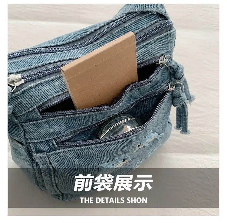 Tas Selempang Wanita Bahan PU Sintetis Motif Print Warna Biru Bentuk Kotak Tali Model Import