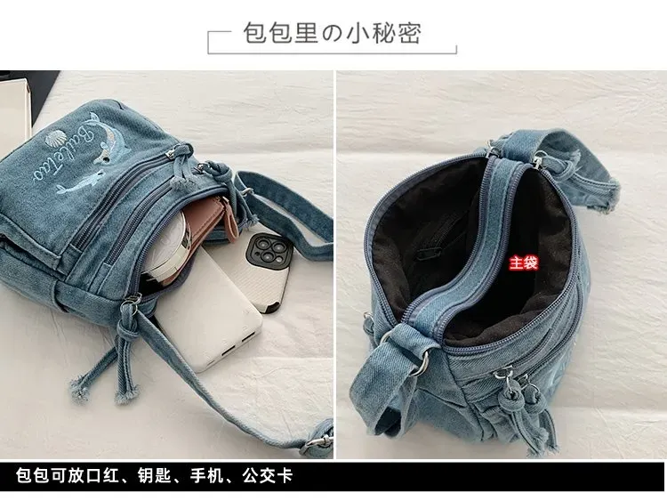 Tas Selempang Wanita Bahan PU Sintetis Motif Print Warna Biru Bentuk Kotak Tali Model Import