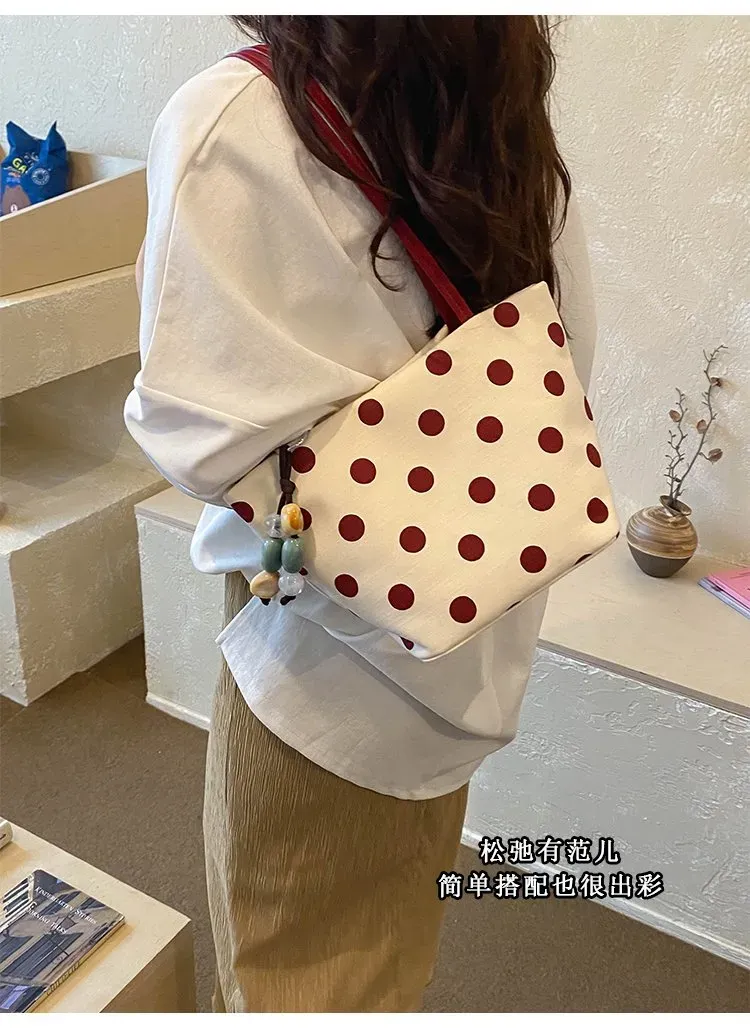 Tas Selempang Wanita Bahan PU Sintetis Motif Polkadot Warna Hitam Bentuk Kotak untuk Reseller