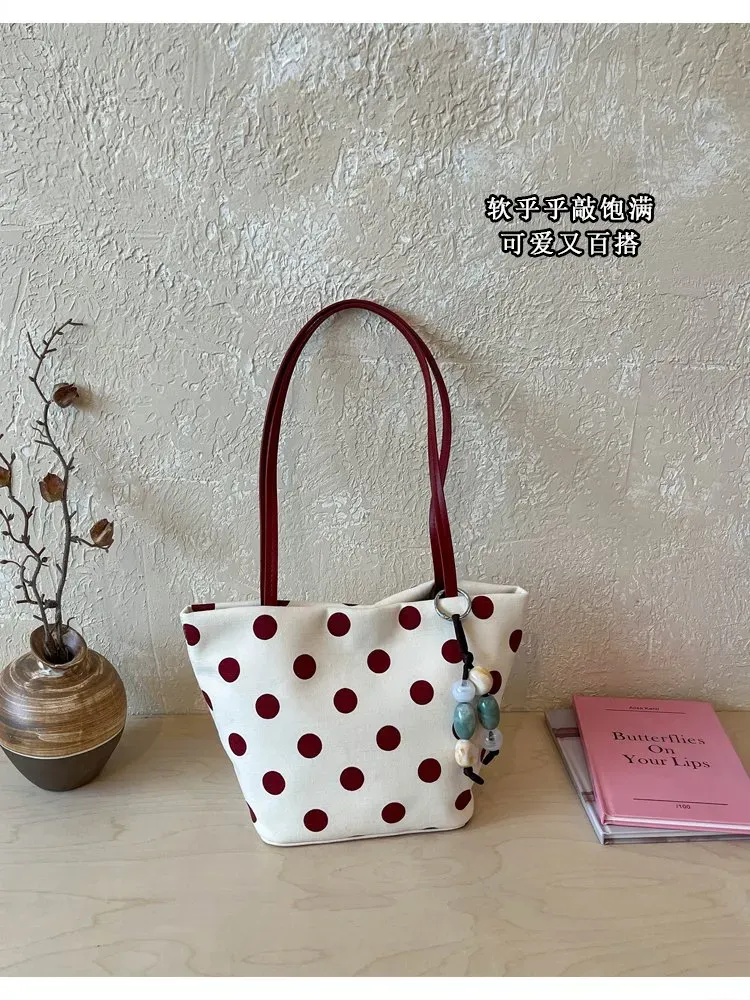 Tas Selempang Wanita Bahan PU Sintetis Motif Polkadot Warna Hitam Bentuk Kotak untuk Reseller