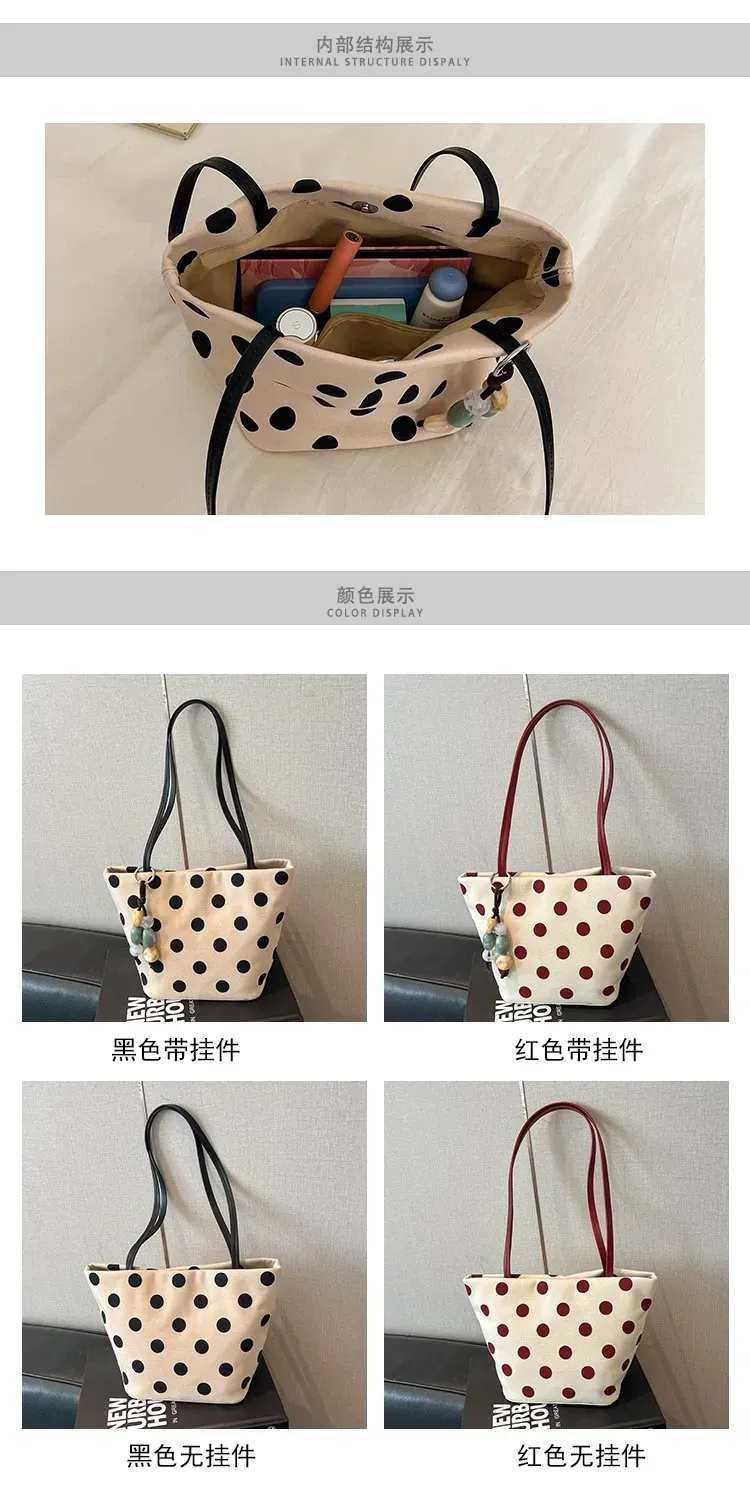Tas Selempang Wanita Bahan PU Sintetis Motif Polkadot Warna Hitam Bentuk Kotak untuk Reseller