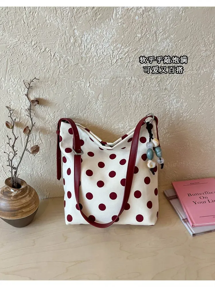 Tas Selempang Wanita Bahan PU Sintetis Motif Polkadot Warna Hitam Bentuk Kotak untuk Toko