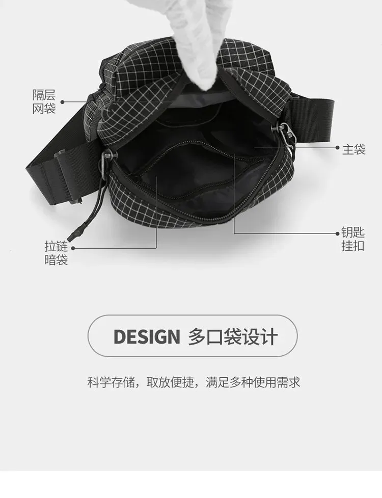 Tas Selempang Wanita Bahan Nylon Motif Grid Warna Hitam Bentuk Kotak Tali Rantai Grosir Import