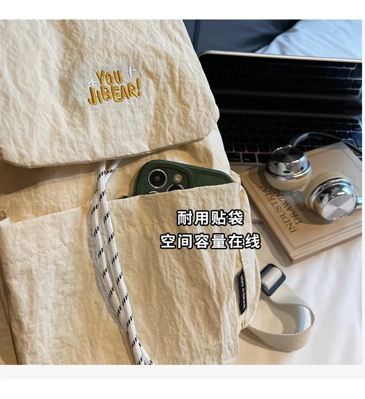 Tas Ransel Wanita Bahan Nylon Polos Bentuk Kotak Tali Lebar Resleting Casual Grosir Import