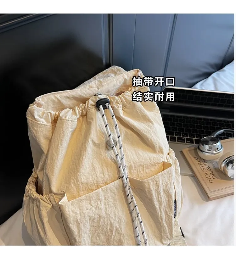 Tas Ransel Wanita Bahan Nylon Polos Bentuk Kotak Tali Lebar Resleting Casual Grosir Import