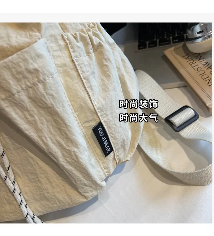 Tas Ransel Wanita Bahan Nylon Polos Bentuk Kotak Tali Lebar Resleting Casual Grosir Import