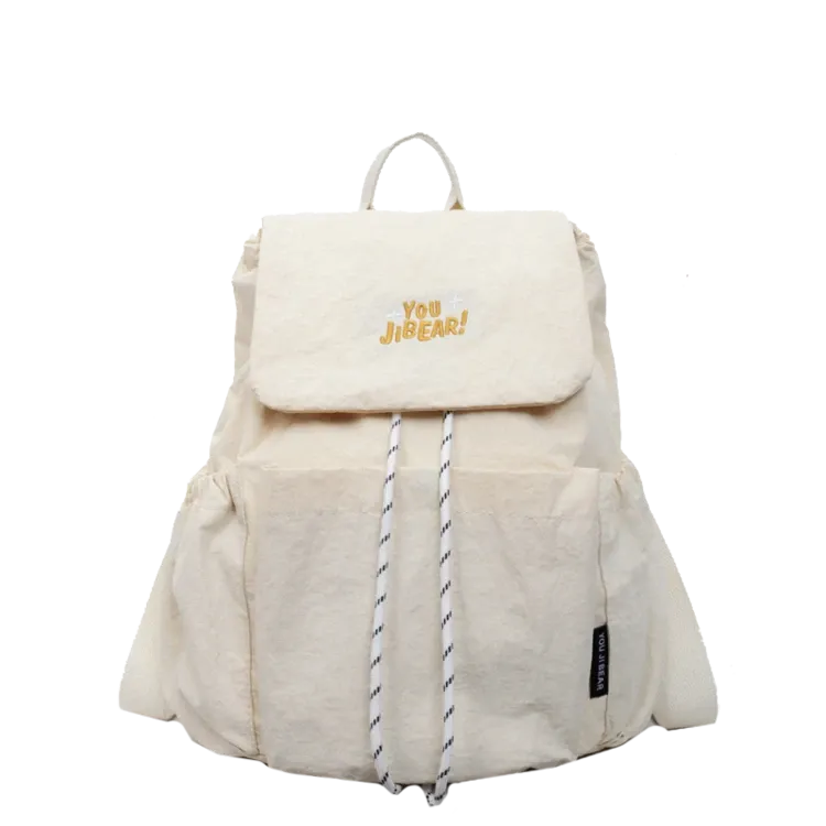 Tas Ransel Wanita Bahan Nylon Polos Bentuk Kotak Tali Lebar Resleting Casual Grosir Import