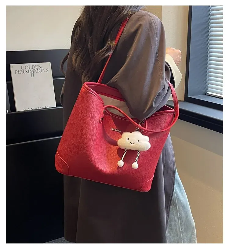 Tas Selempang Wanita Bahan PU Sintetis Polos Warna Merah Bentuk Kotak Tali Stok China