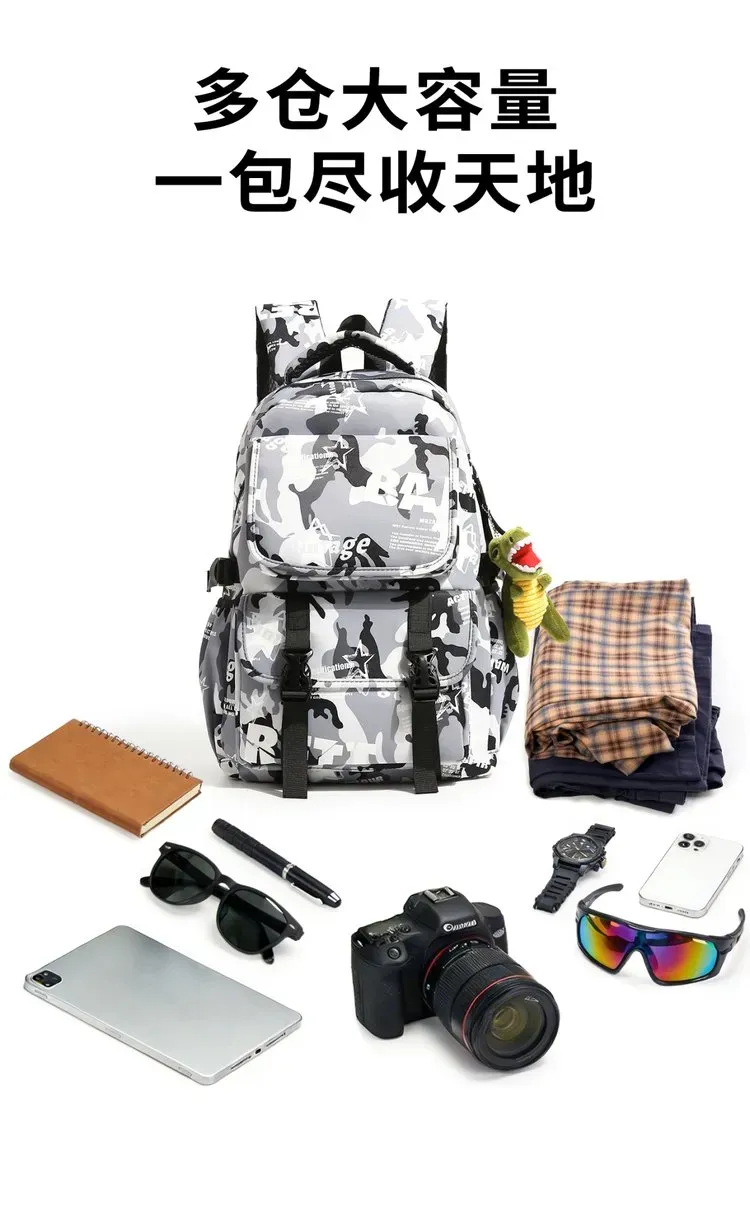 Tas Ransel Wanita Bahan Oxford Motif Print Bentuk Kotak Tali Lebar Resleting Dengan Gantungan