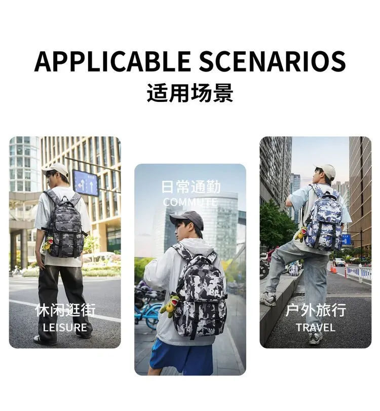 Tas Ransel Wanita Bahan Oxford Motif Print Bentuk Kotak Tali Lebar Resleting Dengan Gantungan